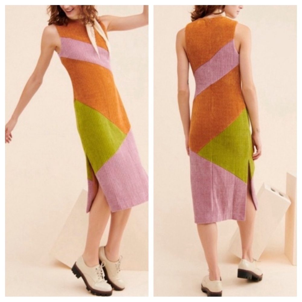 Anthropologie Hutch Jordy Dress Copper Colorblock Chenille Dress 33923